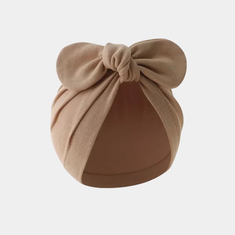 Bonnet turban bébé beige sable avec nœud