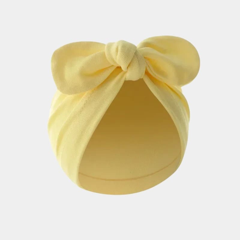 Bonnet turban bébé jaune avec nœud