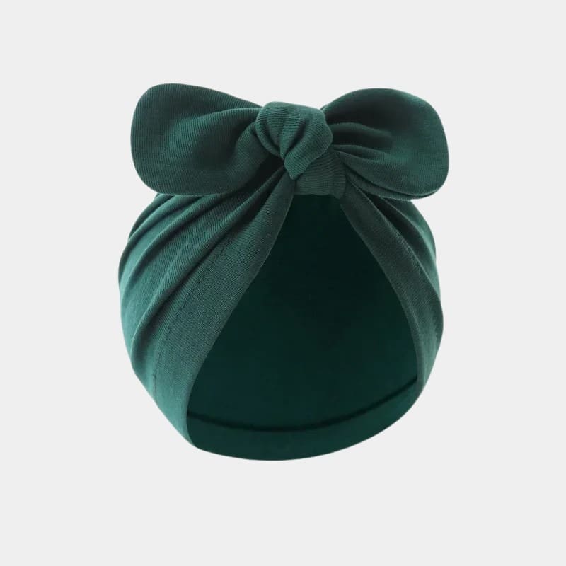 Bonnet turban bébé vert foncé avec nœud