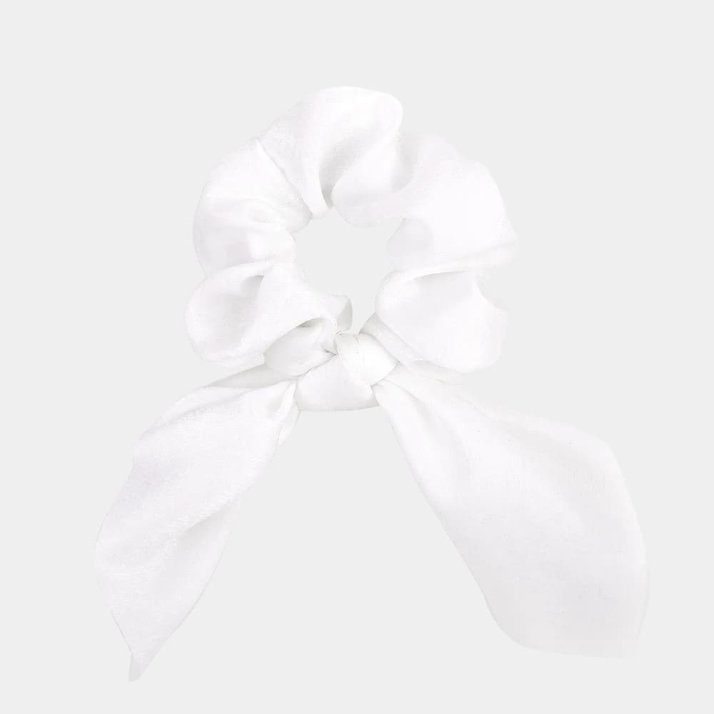 Chouchou foulard court blanc avec nœud