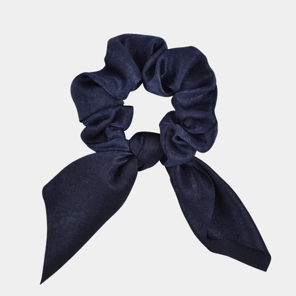 Chouchou foulard court bleu foncé avec nœud