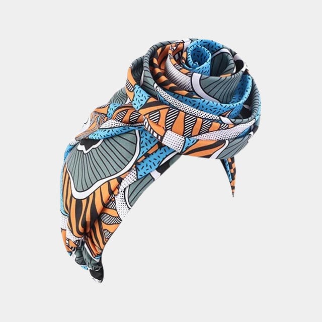 Turban africain bleu et orange large