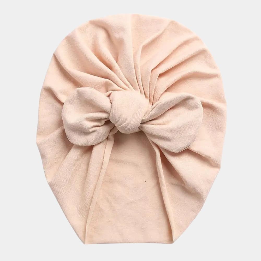 Turban bébé en coton beige avec nœud papillon