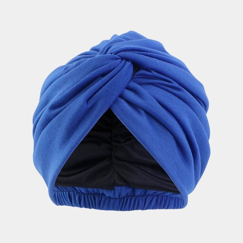 Turban bleu doublé en satin