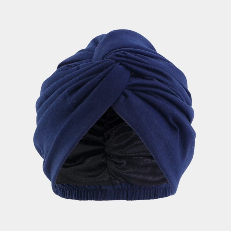 Turban bleu marine doublé en satin