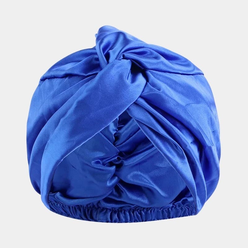 Turban en satin bleu