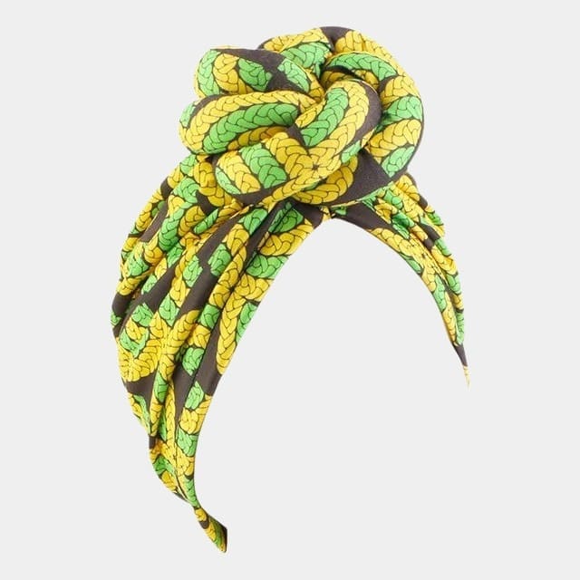 Turban wax jaune et vert avec grand nœud