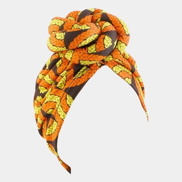 Turban wax orange avec grand nœud