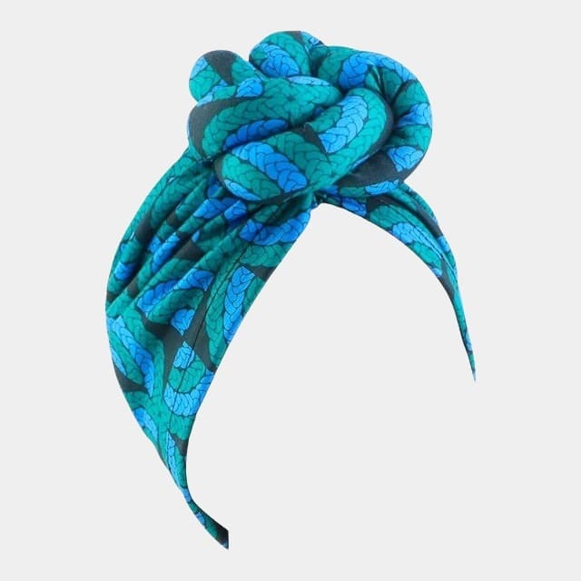 Turban wax vert et bleu avec grand nœud